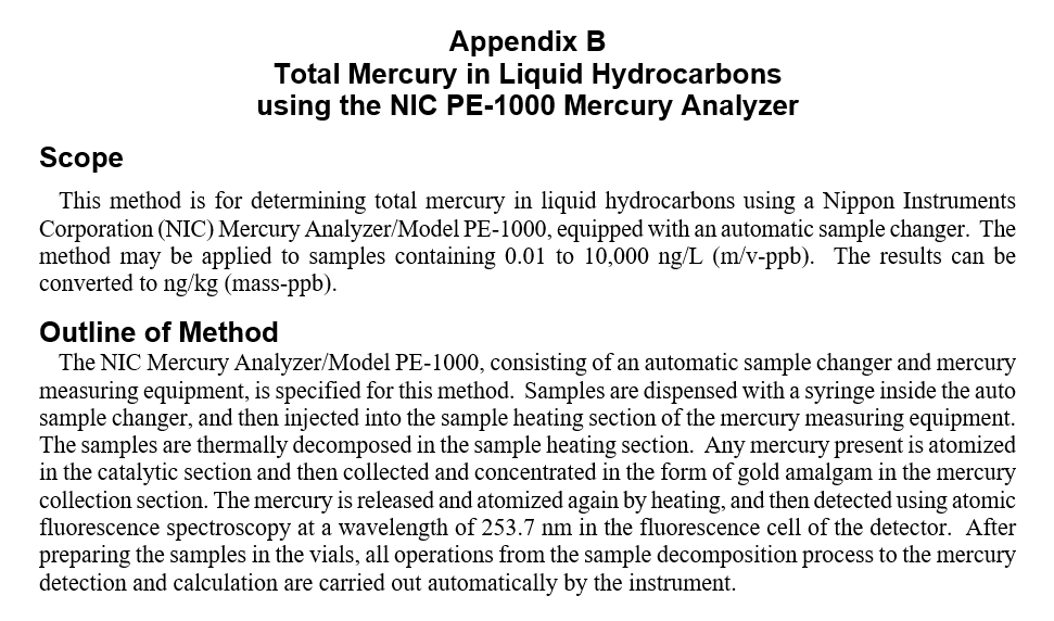Total Mercury in Liquid Hydrocarbons
